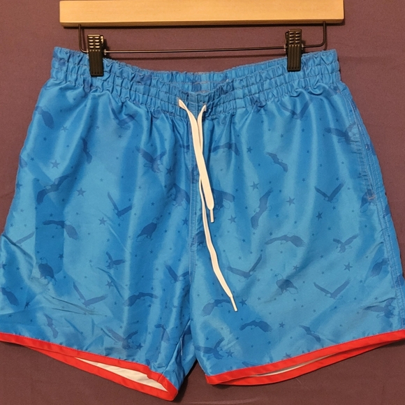 Mens Chubbies Blue /Red Swim Trunks. No Flying By The Pool Eagle & Stars. Size L - Picture 1 of 6